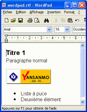 Aperçu d'un document avec Wordpad au format RTF